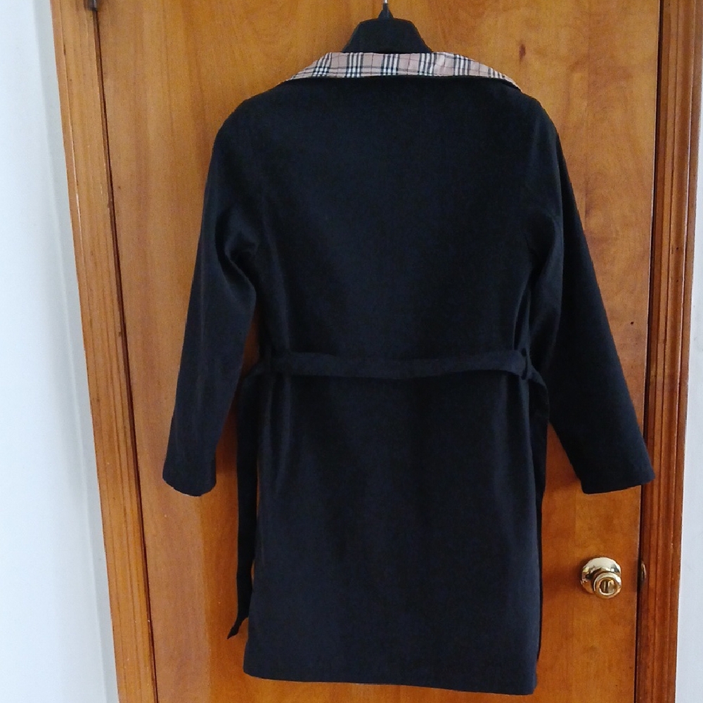 Burberry Black Trench Coat Modern Plaid Design M/L EUC - Picture 4 of 8